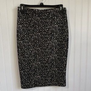 Soprano Skirt Womens Medium Black Metallic Gold Pencil Elastic Waist Knee Length